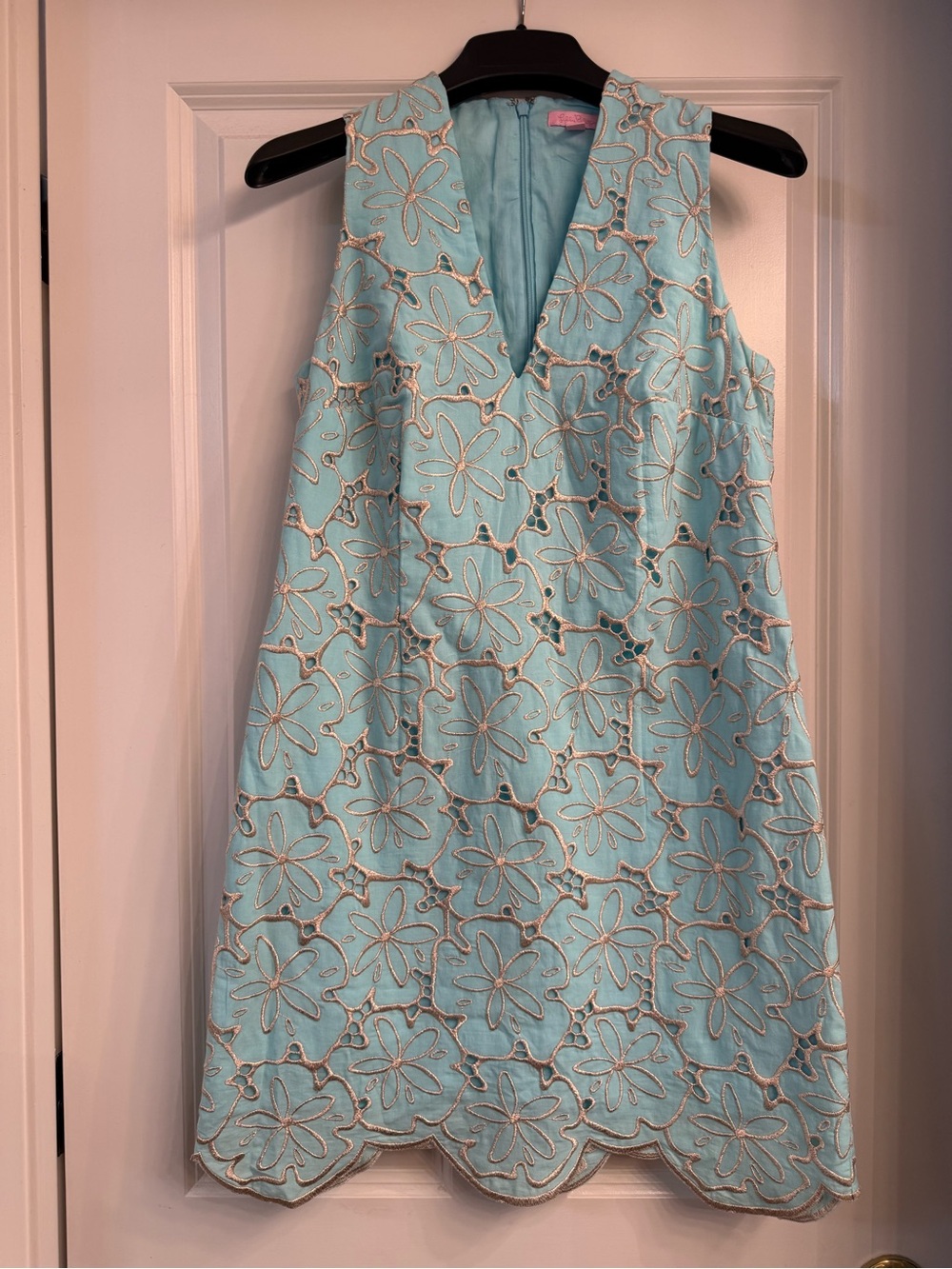 Lilly Pulitzer Skye Blue Metallic Eyelet V-Neck Mini Dress